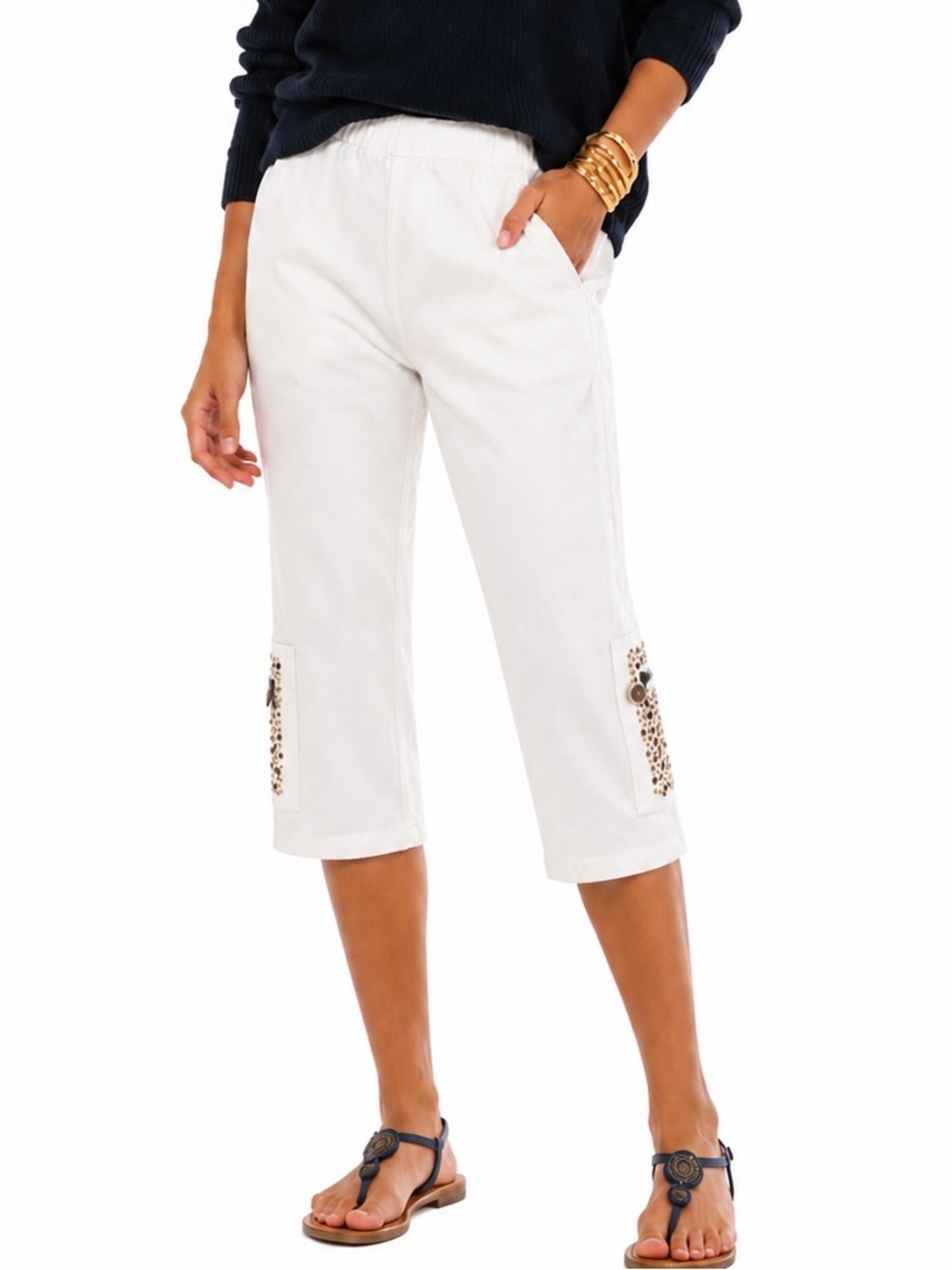 DG 2 by DIANE GILMAN WHITE  EMBELLISHED CAPRIS SZ PM EUC